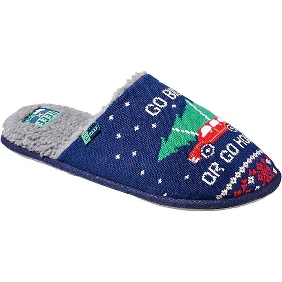 Reef x Tipsy Elves Men Christmas Mule Slippers Size US 9 Navy Go Big or Go Home - Picture 1 of 3